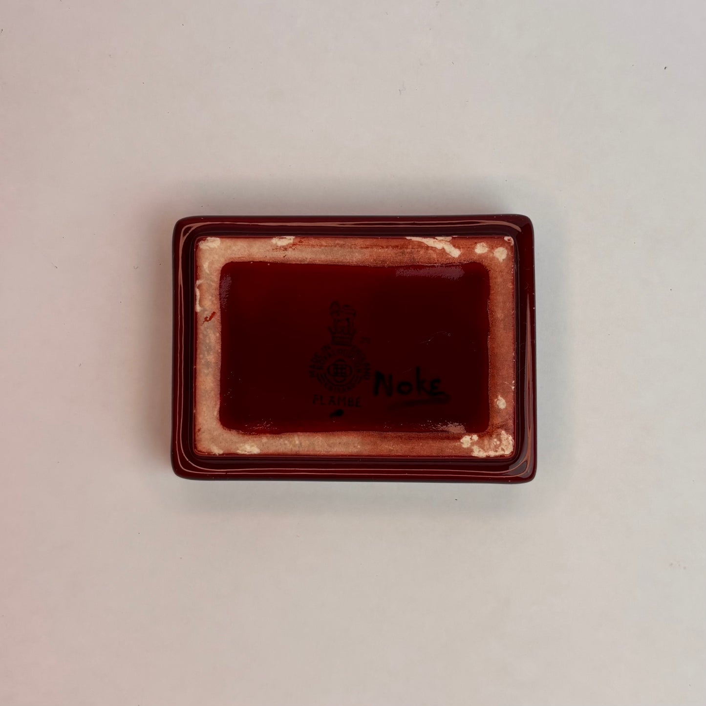 Royal Doulton Noke Flambé Rectangular Pin Dish – Oxblood Glaze, c.1930