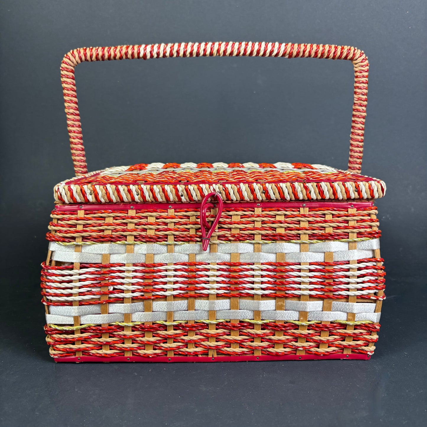 Vintage Woven Sewing Basket with Carry Handle