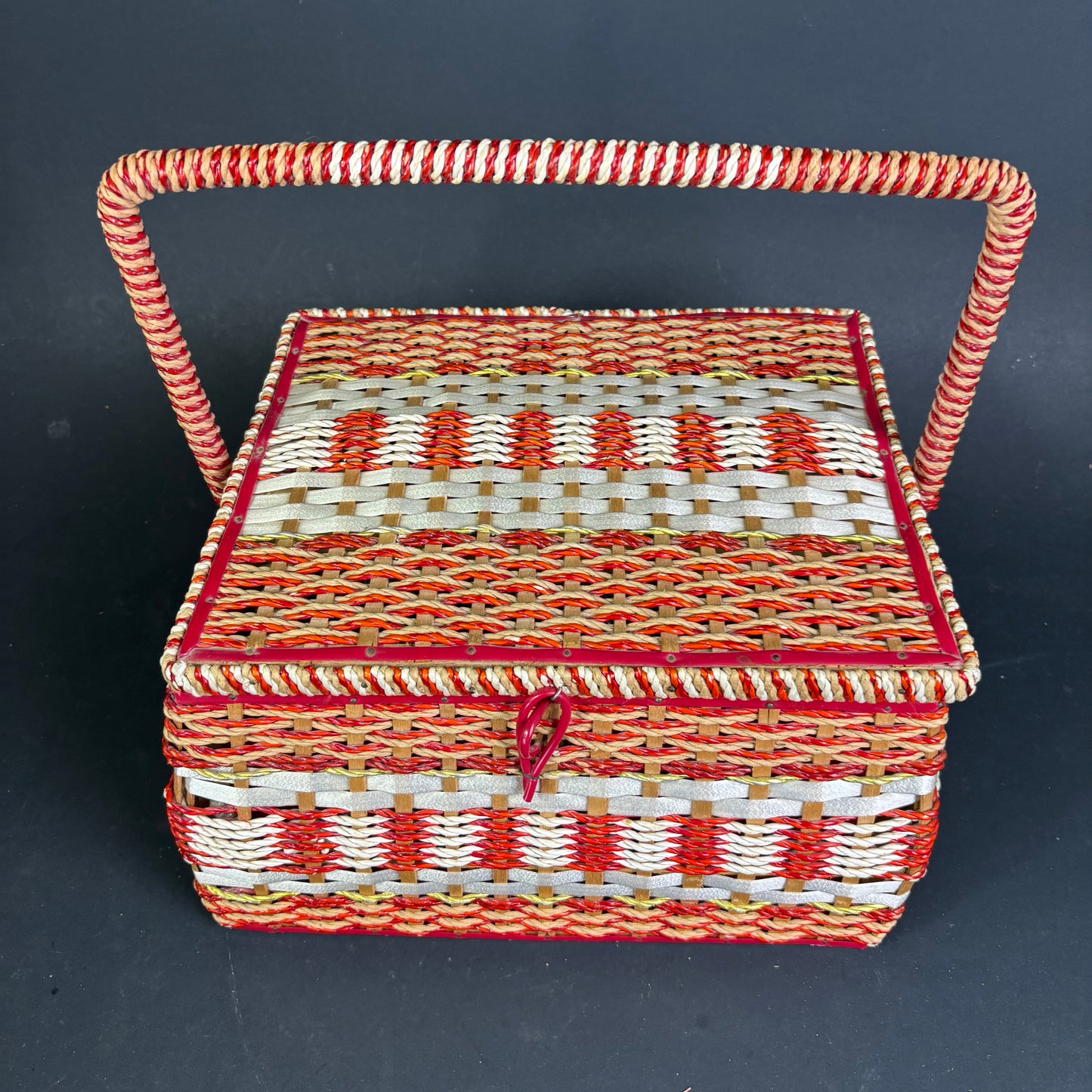 Vintage Woven Sewing Basket with Carry Handle