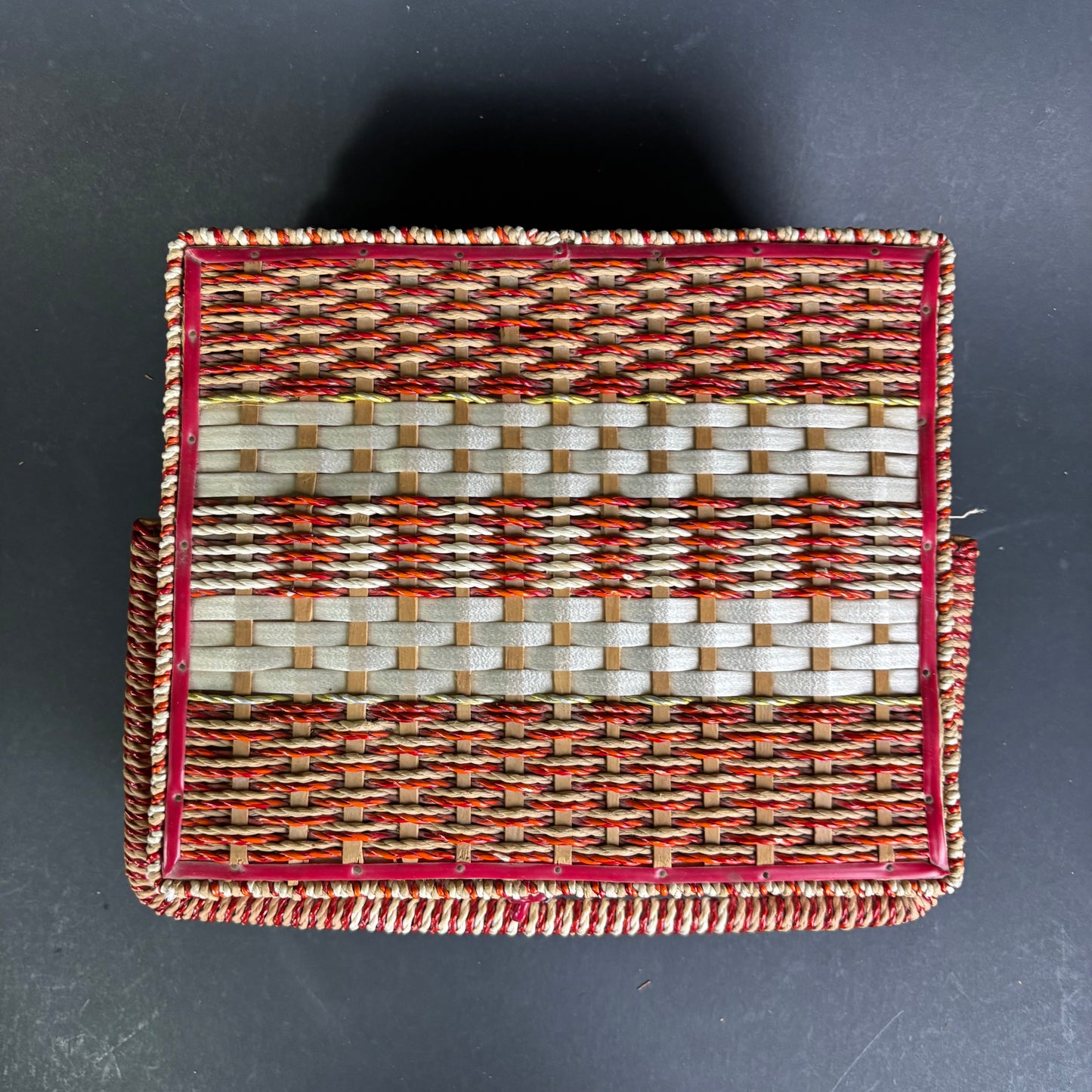 Vintage Woven Sewing Basket with Carry Handle