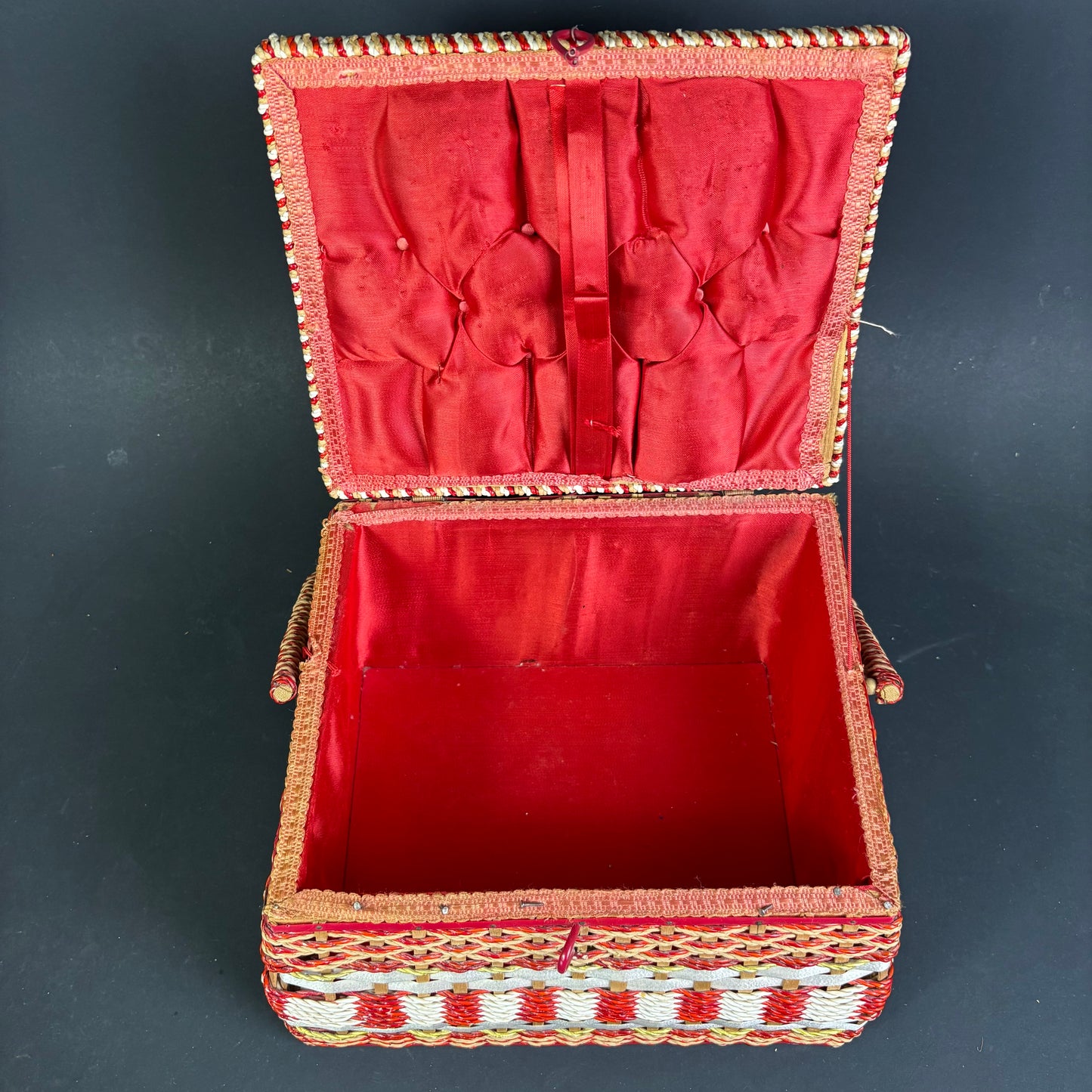 Vintage Woven Sewing Basket with Carry Handle