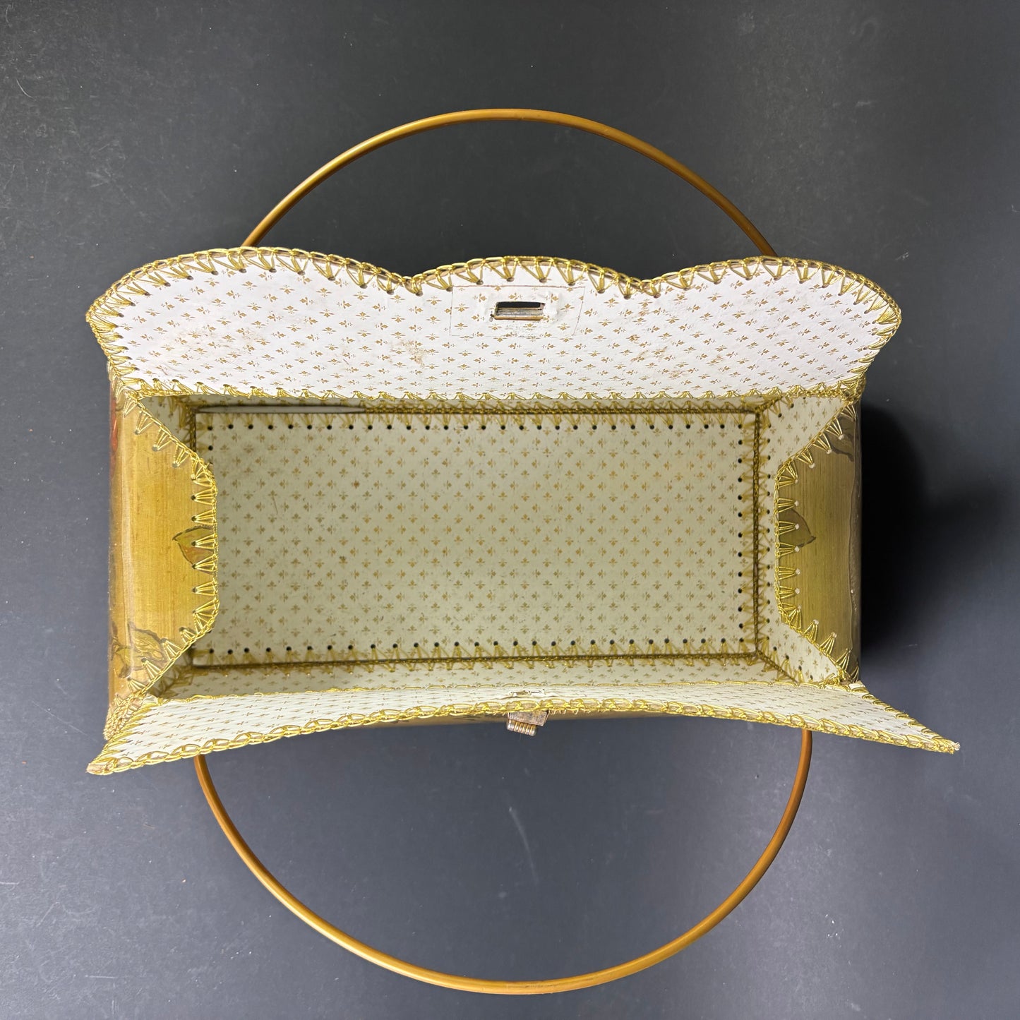 Vintage Woolwork Wool Basket with Bird & Floral Motif