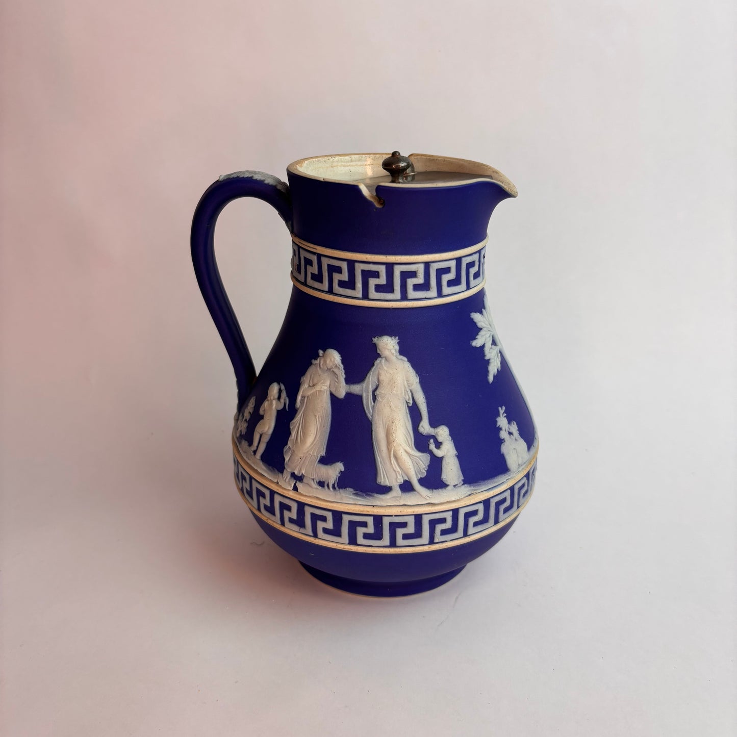 Antique Blue Jasperware Jug with Classical Relief  England, c. 1890–1910