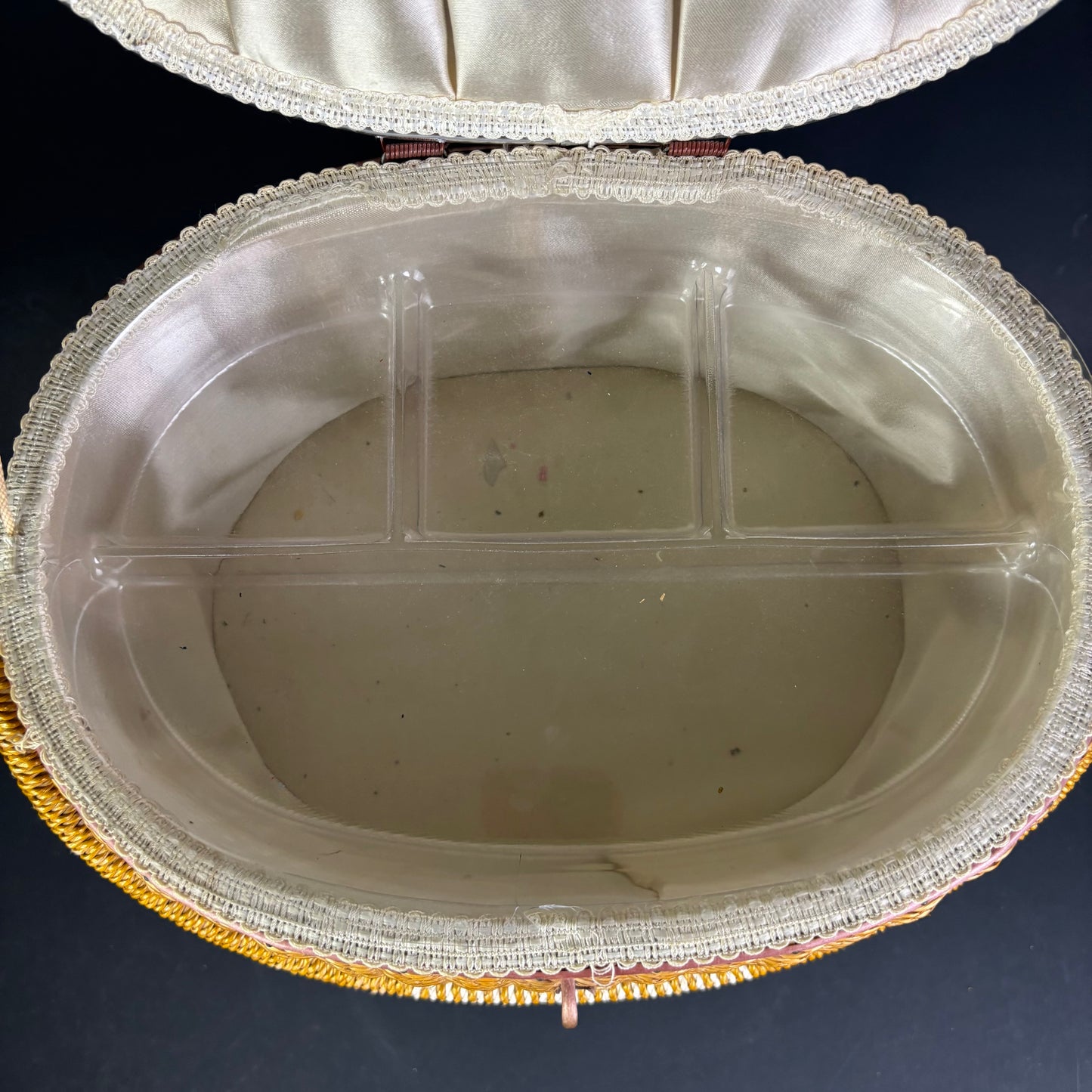 Vintage Sputnik Sewing Basket on Legs with Lift Lid Interior Tray
