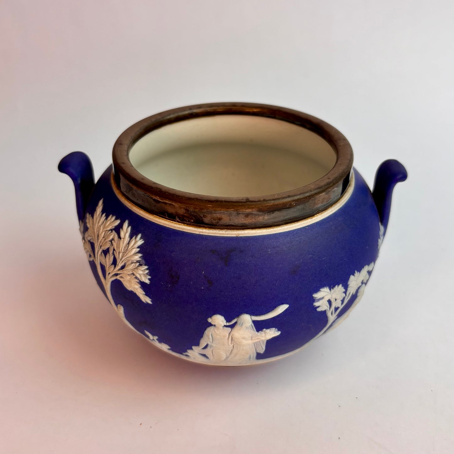 Antique Blue Jasperware Sugar Bowl with Metal Rim Wedgwood, England, late 19th – early 20th century