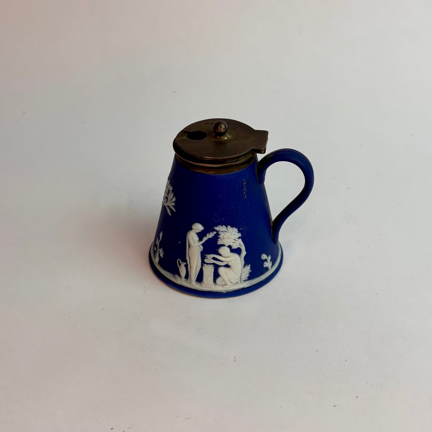 Antique Blue Jasperware Cream Jug with Pewter Lid Wedgwood, England, late 19th – early 20th century