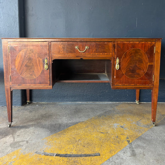 Edwardian Inlaid Mahogany Writing Desk with Green Leather Top