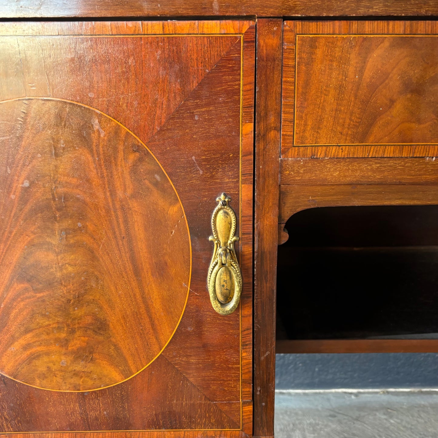 Edwardian Inlaid Mahogany Writing Desk with Green Leather Top