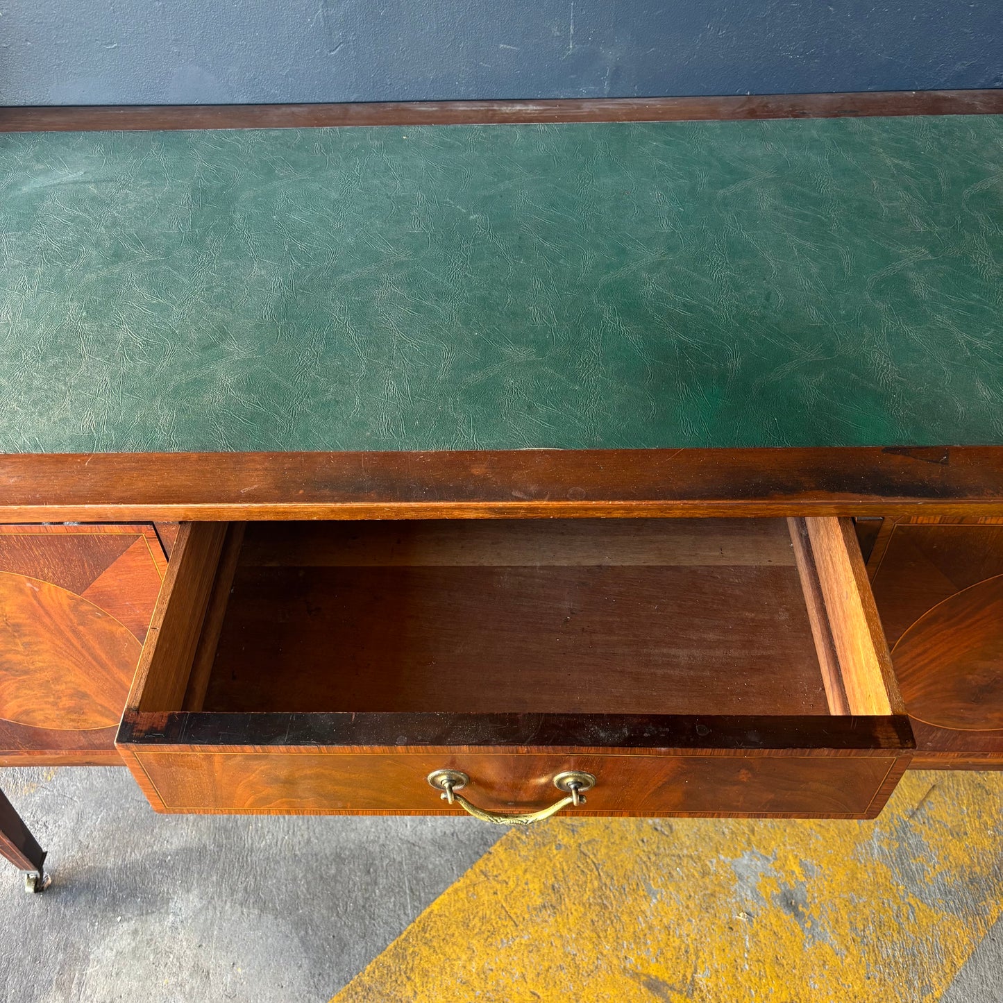 Edwardian Inlaid Mahogany Writing Desk with Green Leather Top