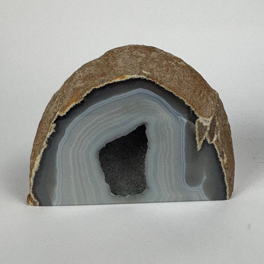 Natural Grey Banded Agate Geode with Druzy Quartz – 920g