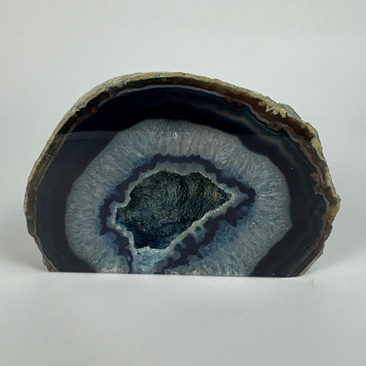 Dark Banded Agate & Chalcedony Geode with Druzy Quartz – 915g