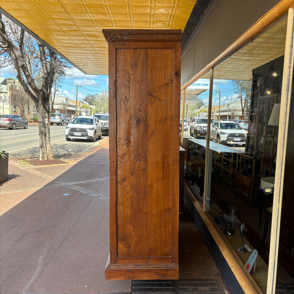 Indonesian Carved Teak Three-Door Wardrobe
