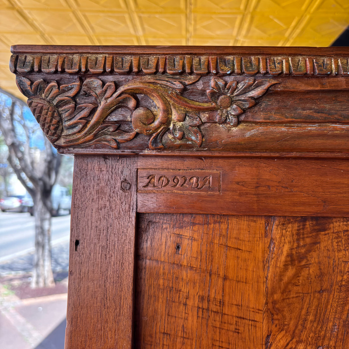Indonesian Carved Teak Three-Door Wardrobe