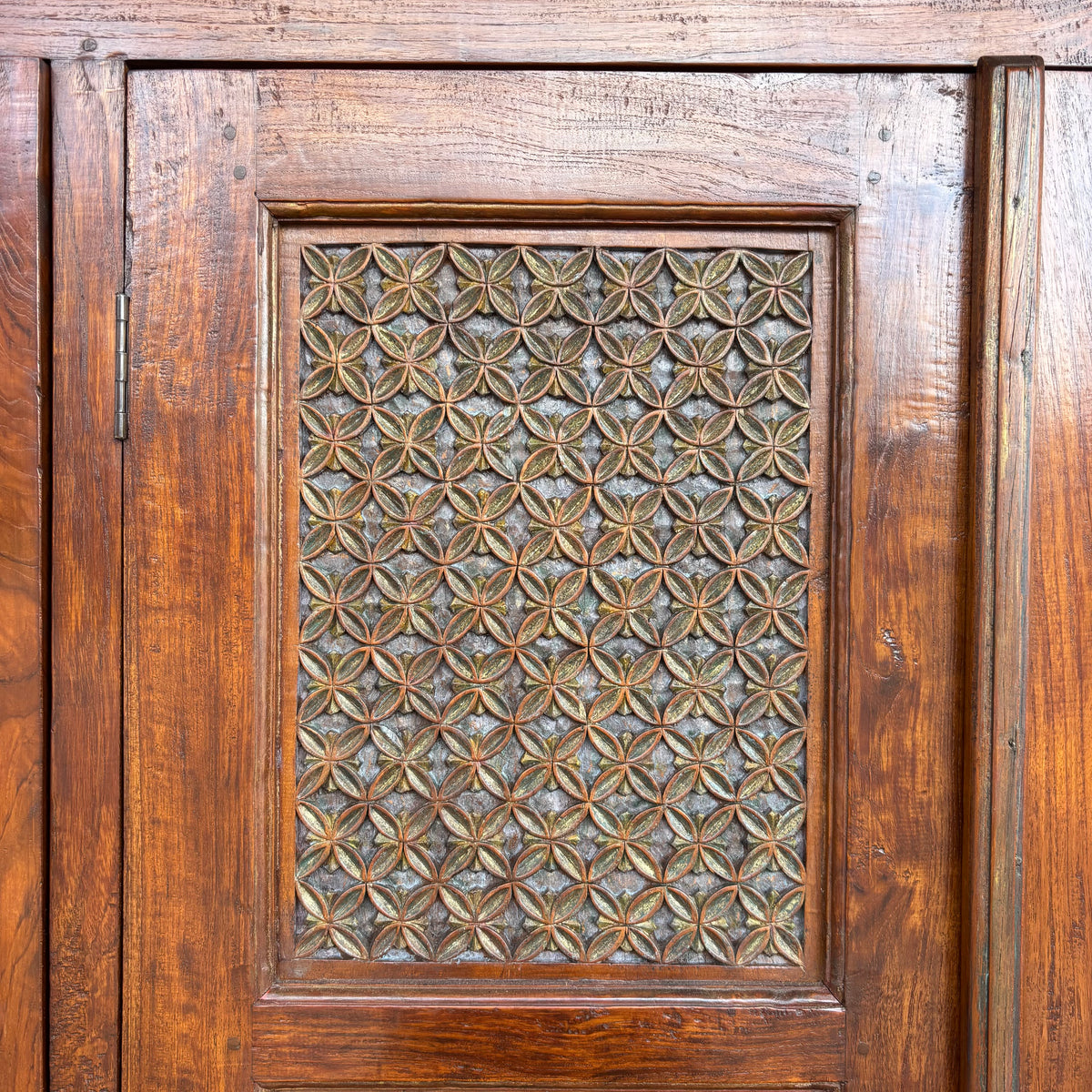 Indonesian Carved Teak Three-Door Wardrobe