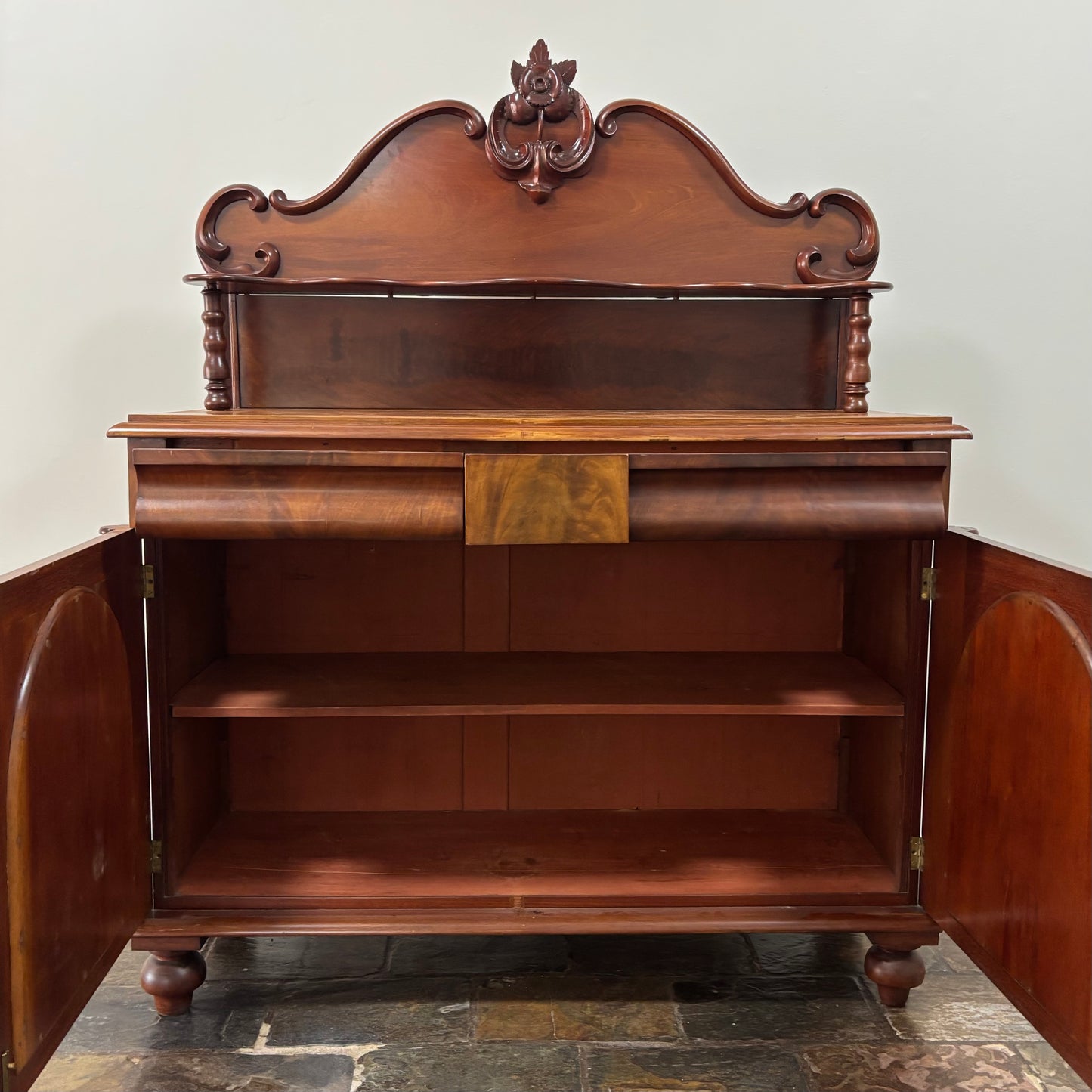 Victorian Cedar Chiffonier with Carved Backboard