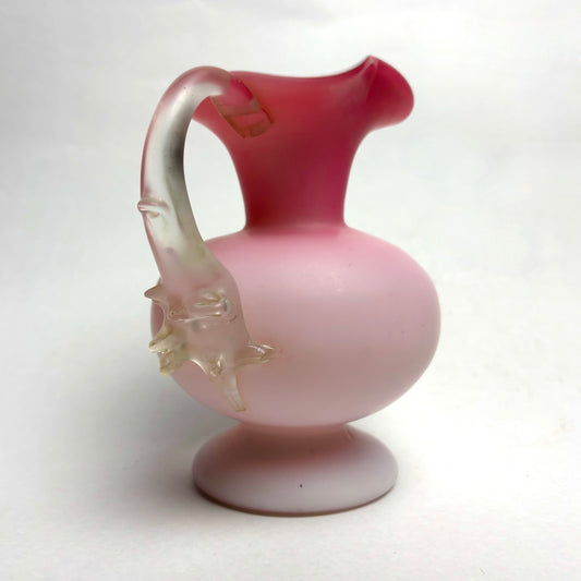 Antique Satin Glass Jug Pink and White Fluted Top