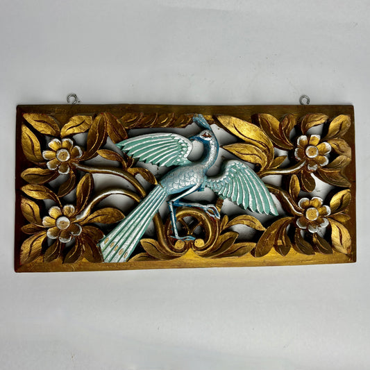 Pair of vintage hand carved and gilt timber wall phoenixes