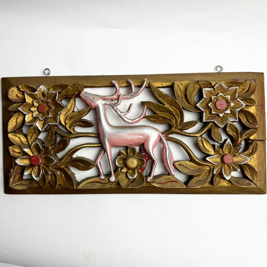 Pair of vintage hand carved and gilt timber wall deer