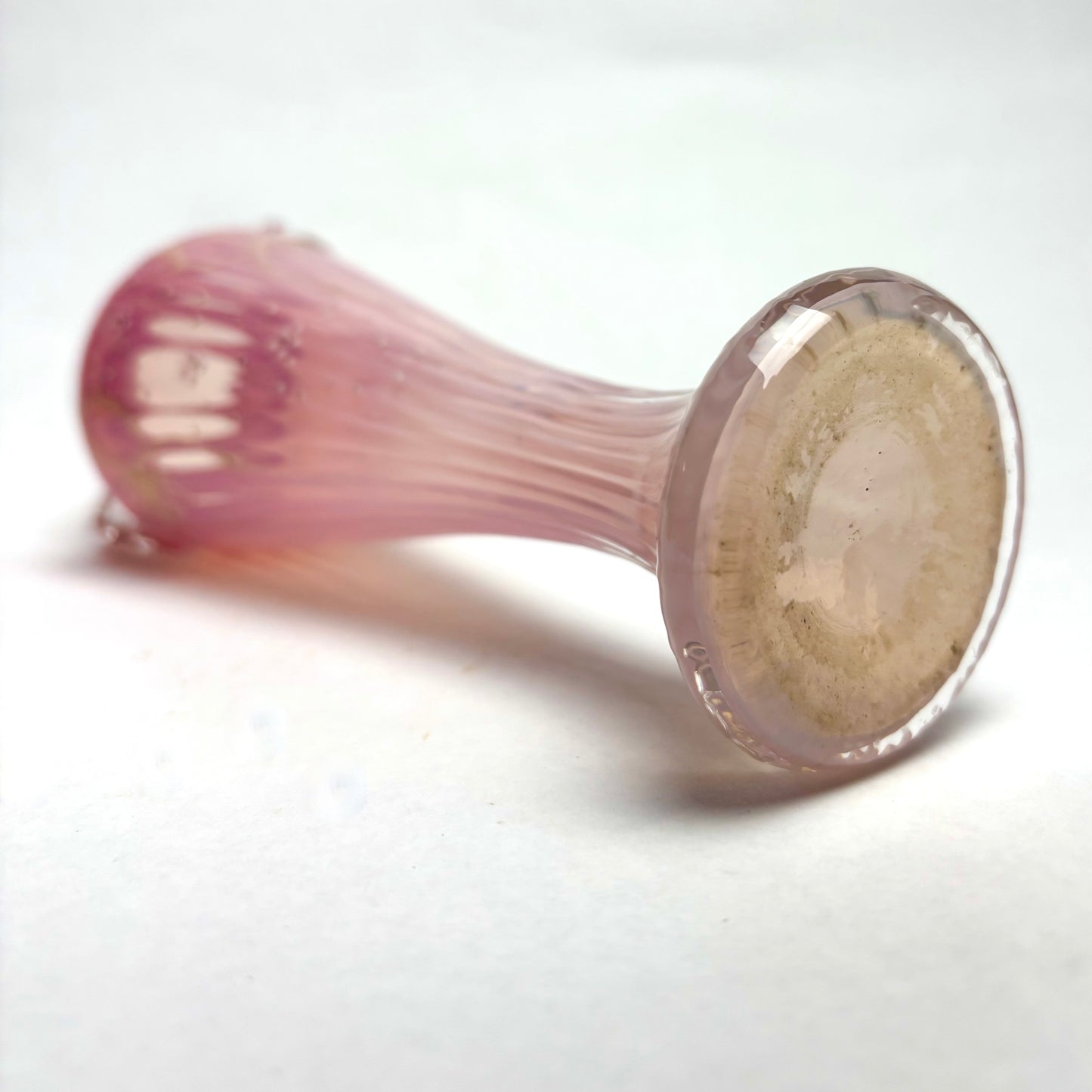 Antique Victorian Hand Blown Pink Glass Vase with Coralene Texture