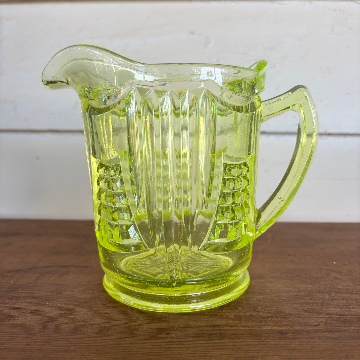Uranium Glass Jug / Pitcher – Art Deco Pressed Glass (c.1920s–30s)