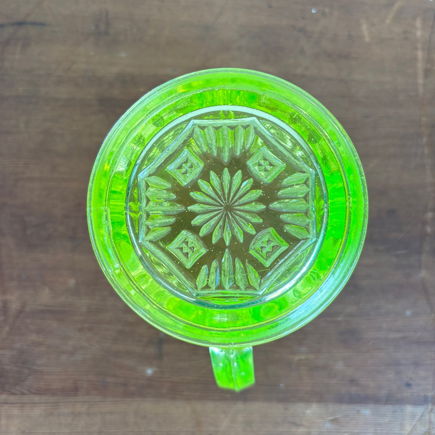 Uranium Glass Jug / Pitcher – Art Deco Pressed Glass (c.1920s–30s)