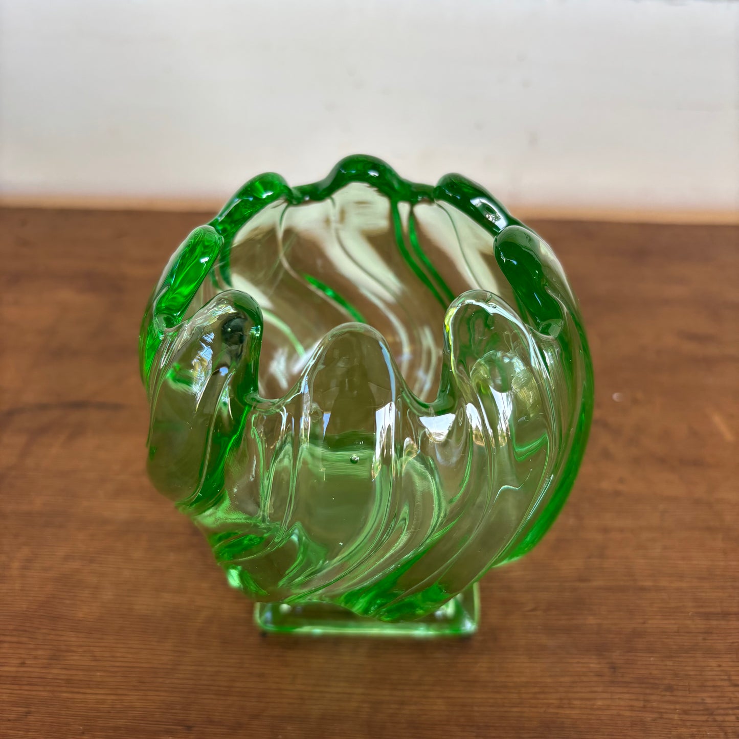 Uranium Glass Vase – Scalloped Rim on Square Foot (c.1930s)