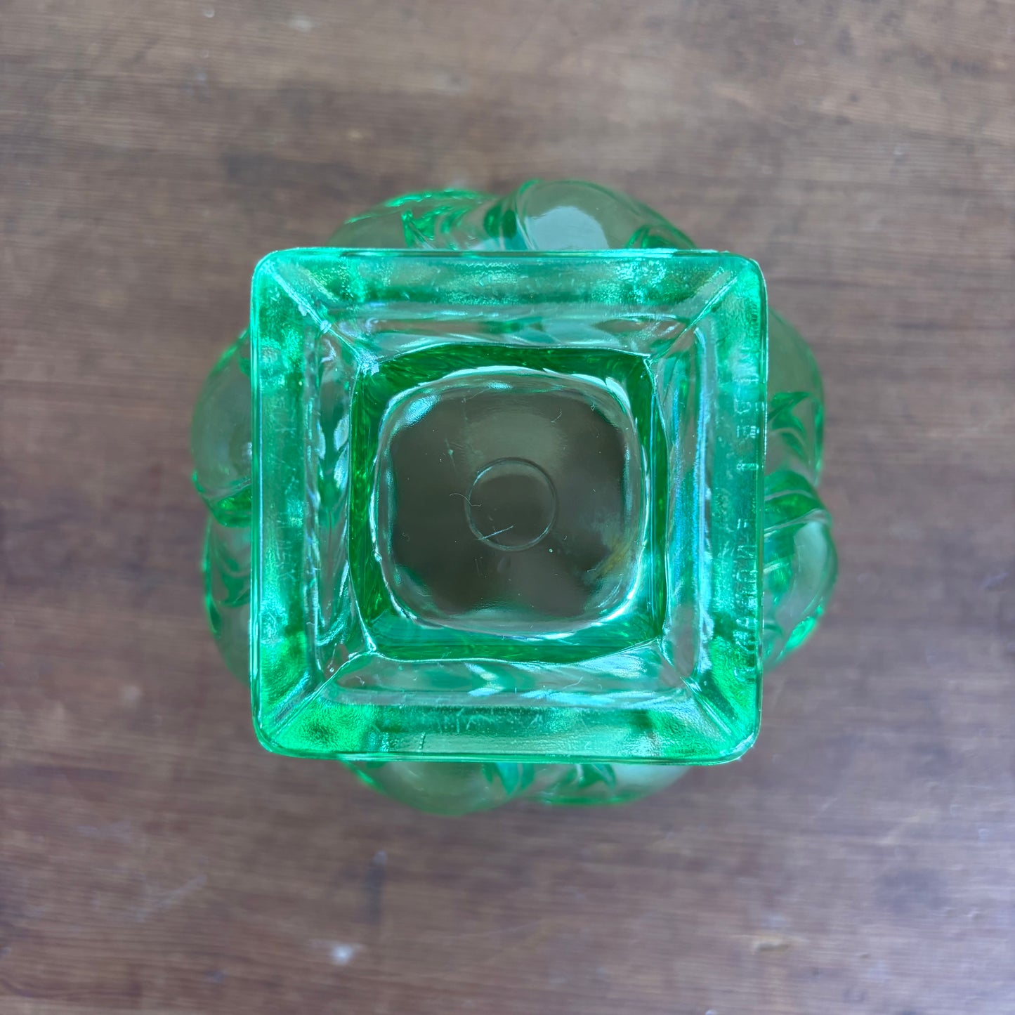 Uranium Glass Vase – Scalloped Rim on Square Foot (c.1930s)