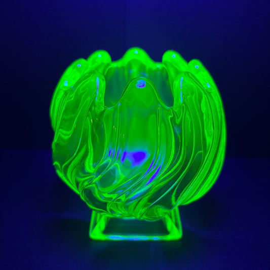 Uranium Glass Vase – Scalloped Rim on Square Foot (c.1930s)