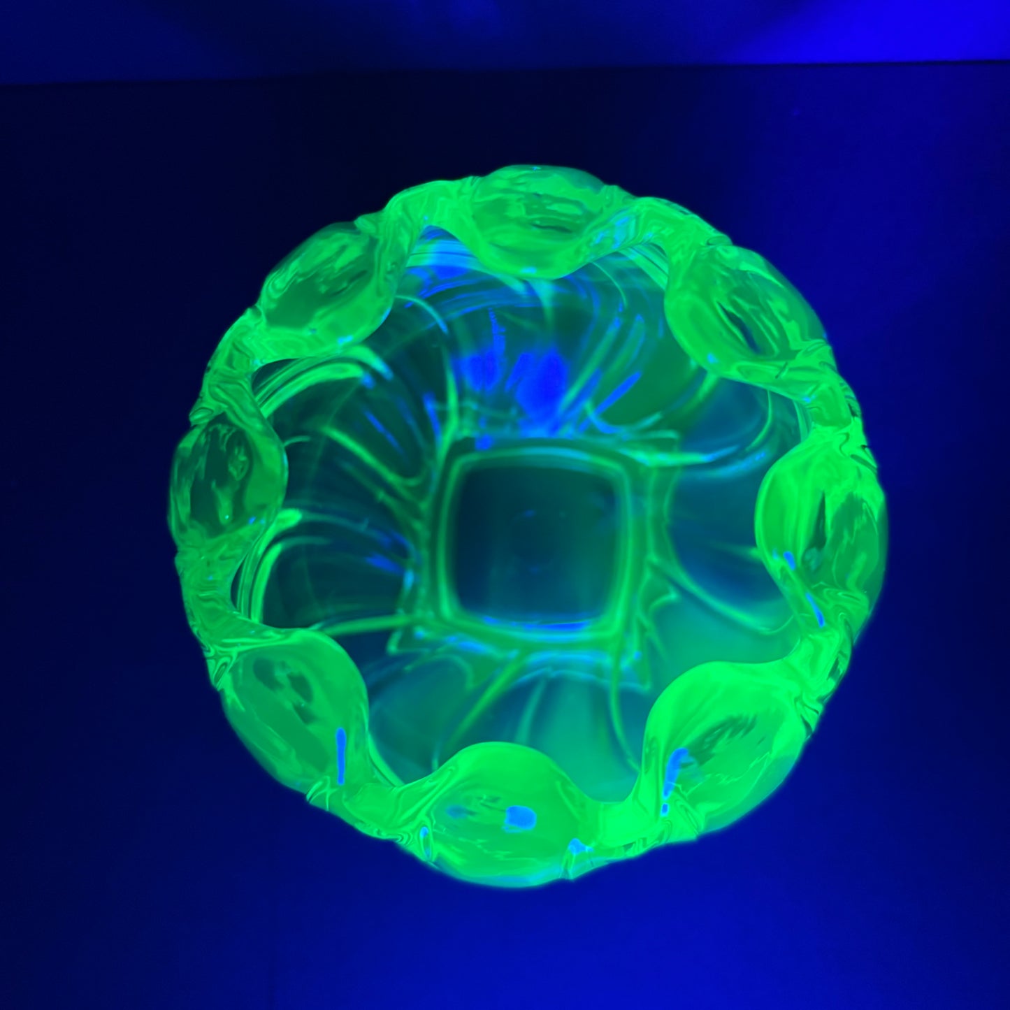 Uranium Glass Vase – Scalloped Rim on Square Foot (c.1930s)