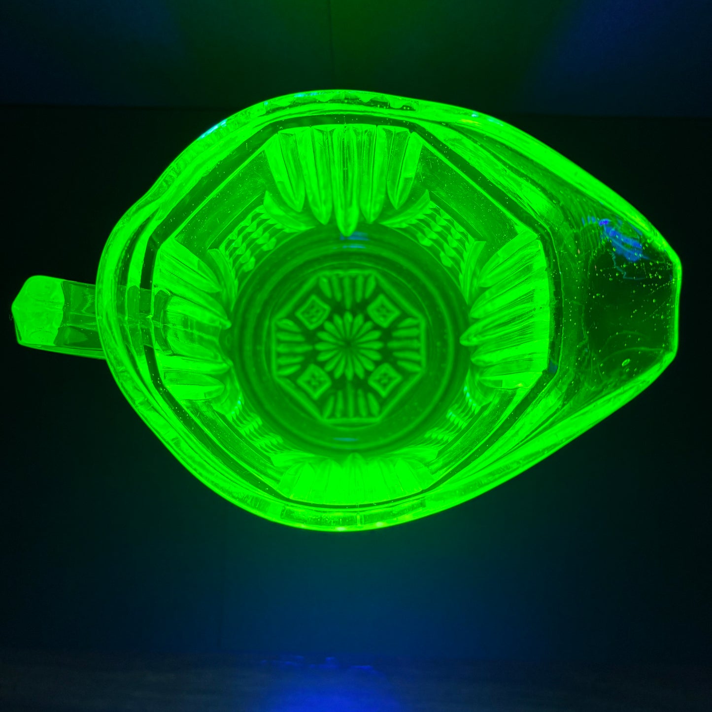 Uranium Glass Jug / Pitcher – Art Deco Pressed Glass (c.1920s–30s)