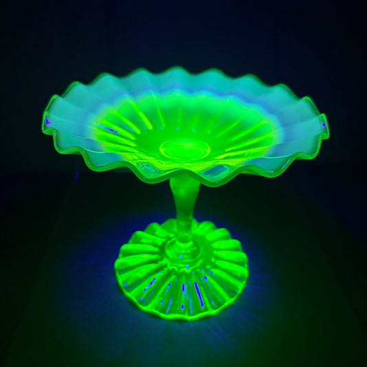 Victorian Vaseline Citrine Green Uranium Glass Bon Bon dish