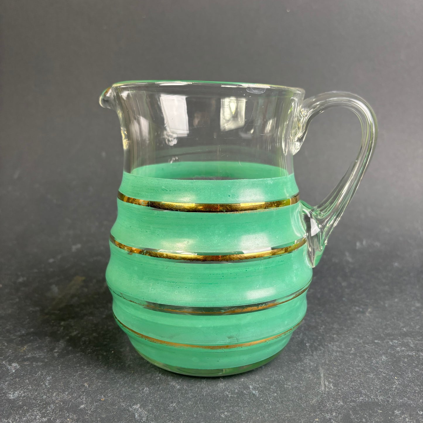 Vintage Mid Century Frosted Green & Gold Lemonade Set