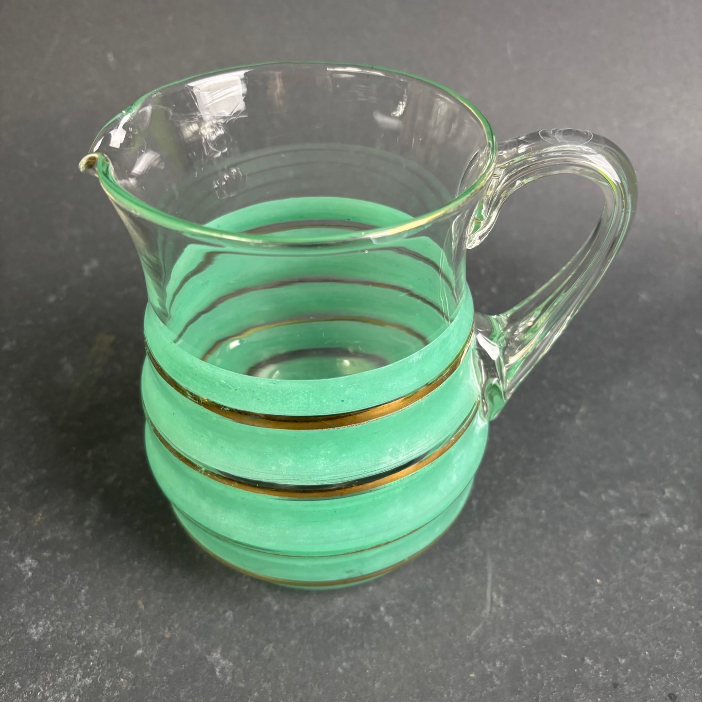 Vintage Mid Century Frosted Green & Gold Lemonade Set
