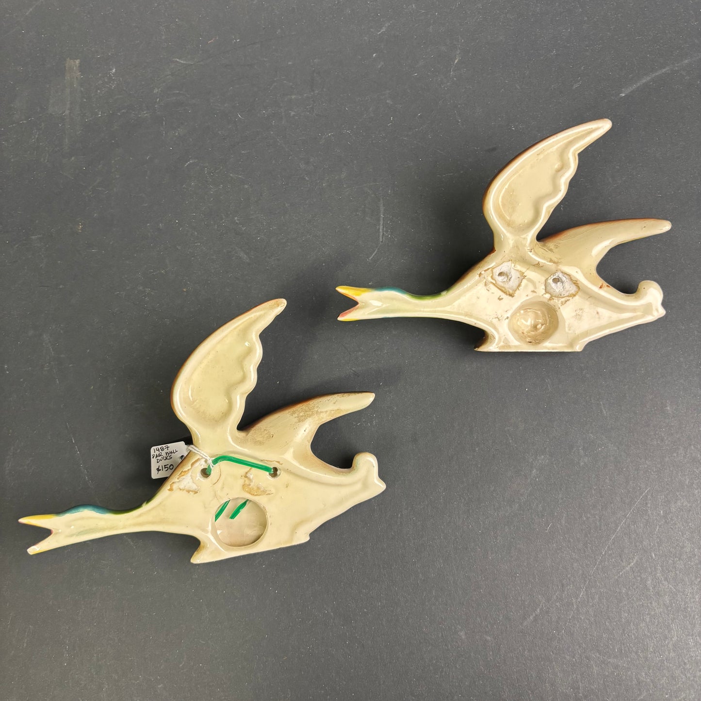 Pair of Vintage Ceramic Flying Ducks Wall Plaques