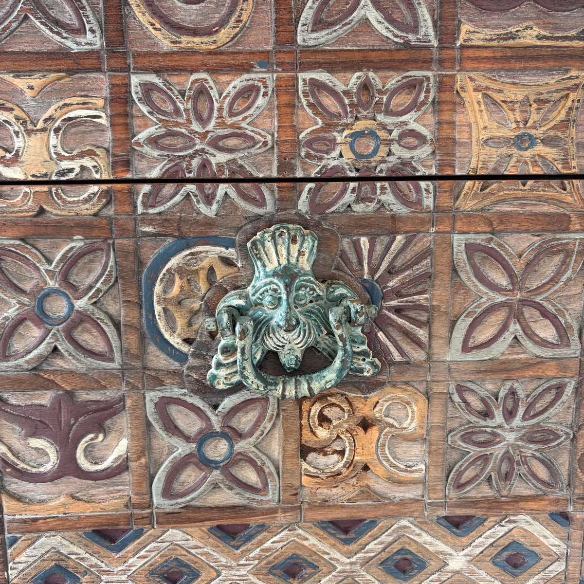 Large Indonesian Carved Polychrome Dome-Top Storage Chest