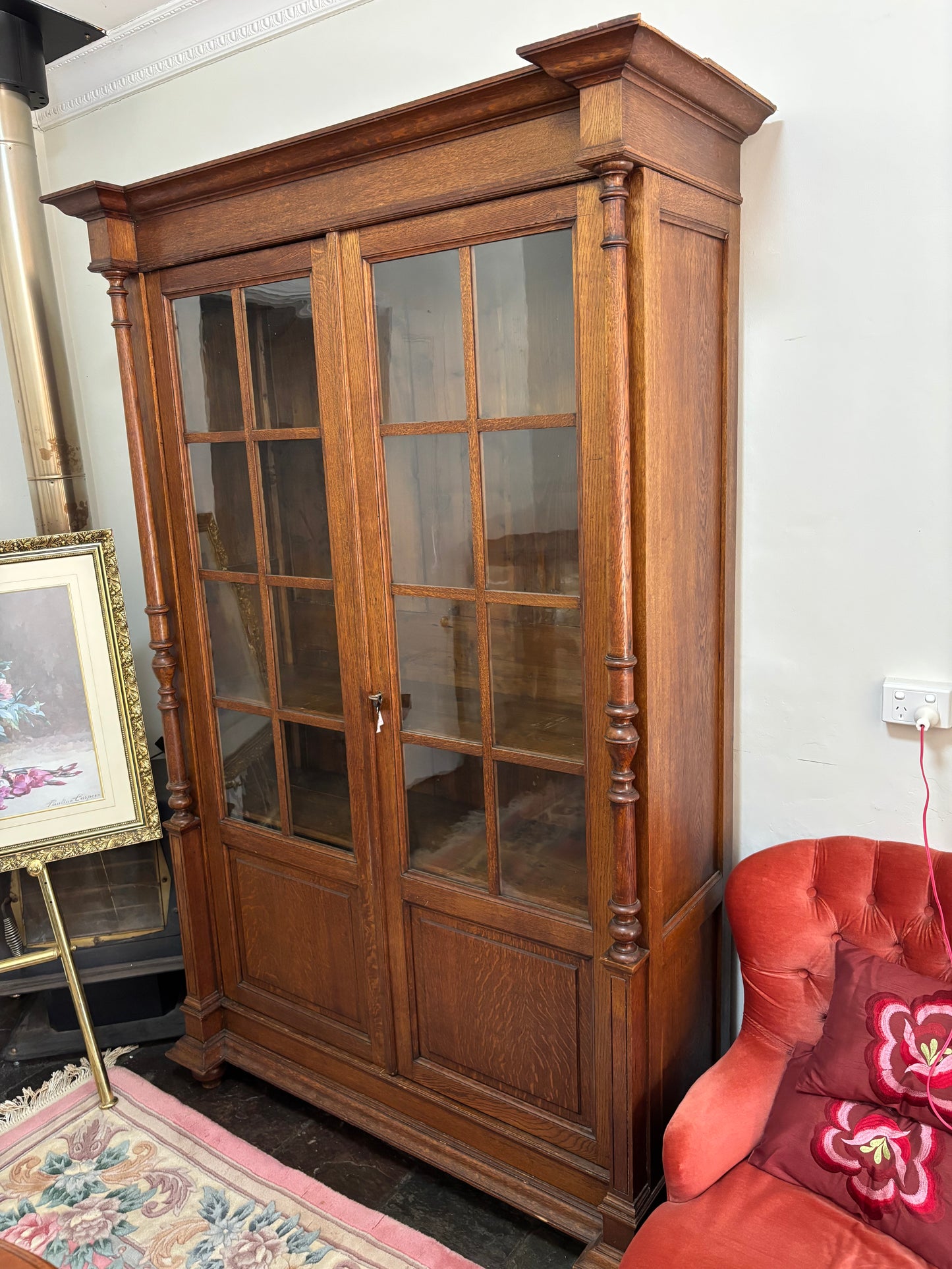 French Oak Two-Door Glazed Bookcase France, Circa 1890