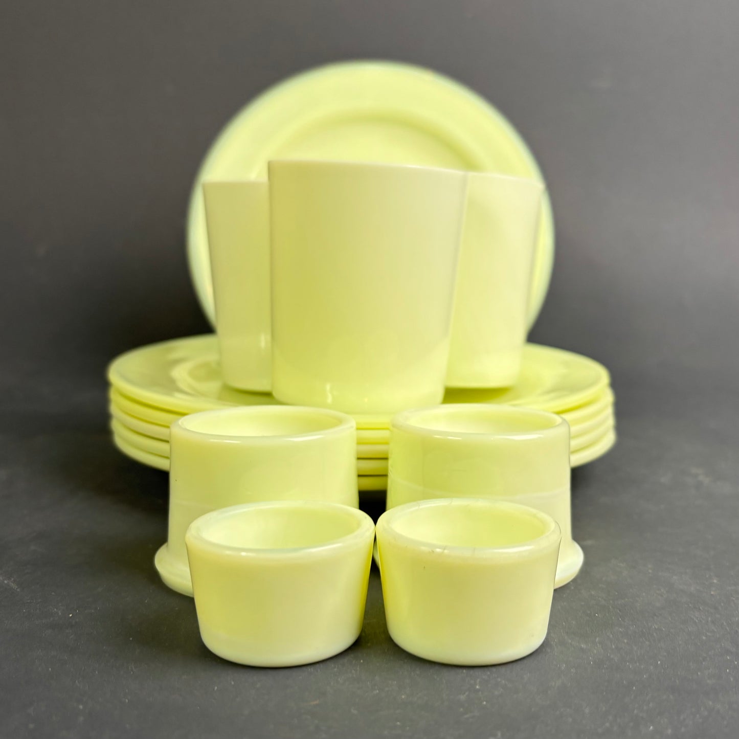 Art Deco Uranium Opaline Glass Breakfast Set c1930