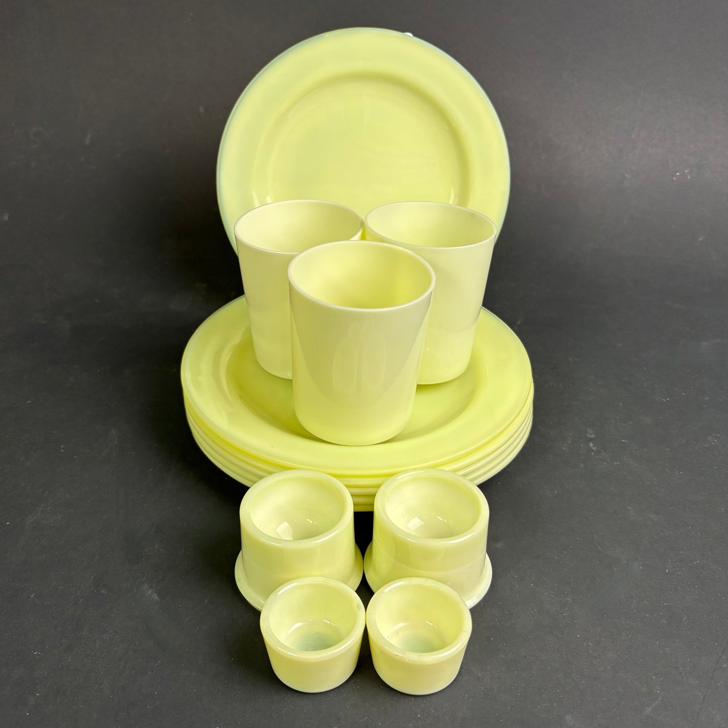 Art Deco Uranium Opaline Glass Breakfast Set c1930