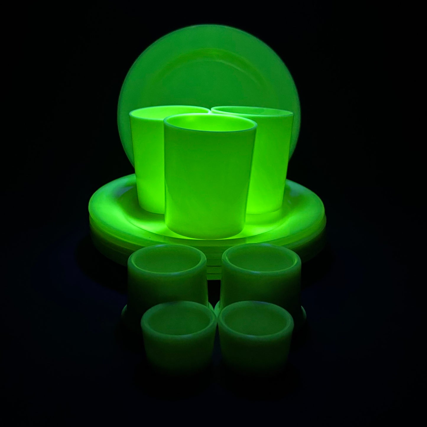 Art Deco Uranium Opaline Glass Breakfast Set c1930