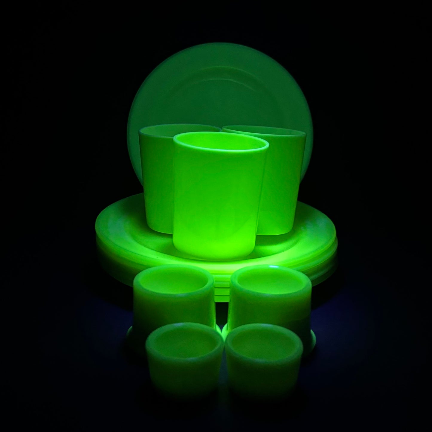 Art Deco Uranium Opaline Glass Breakfast Set c1930