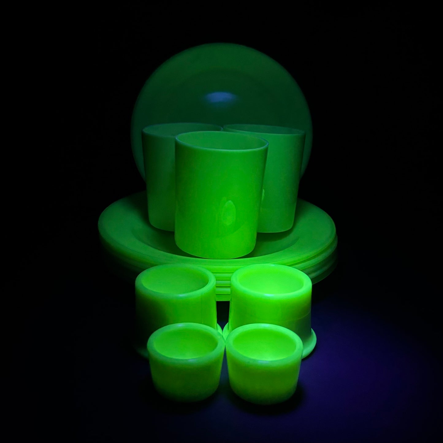 Art Deco Uranium Opaline Glass Breakfast Set c1930