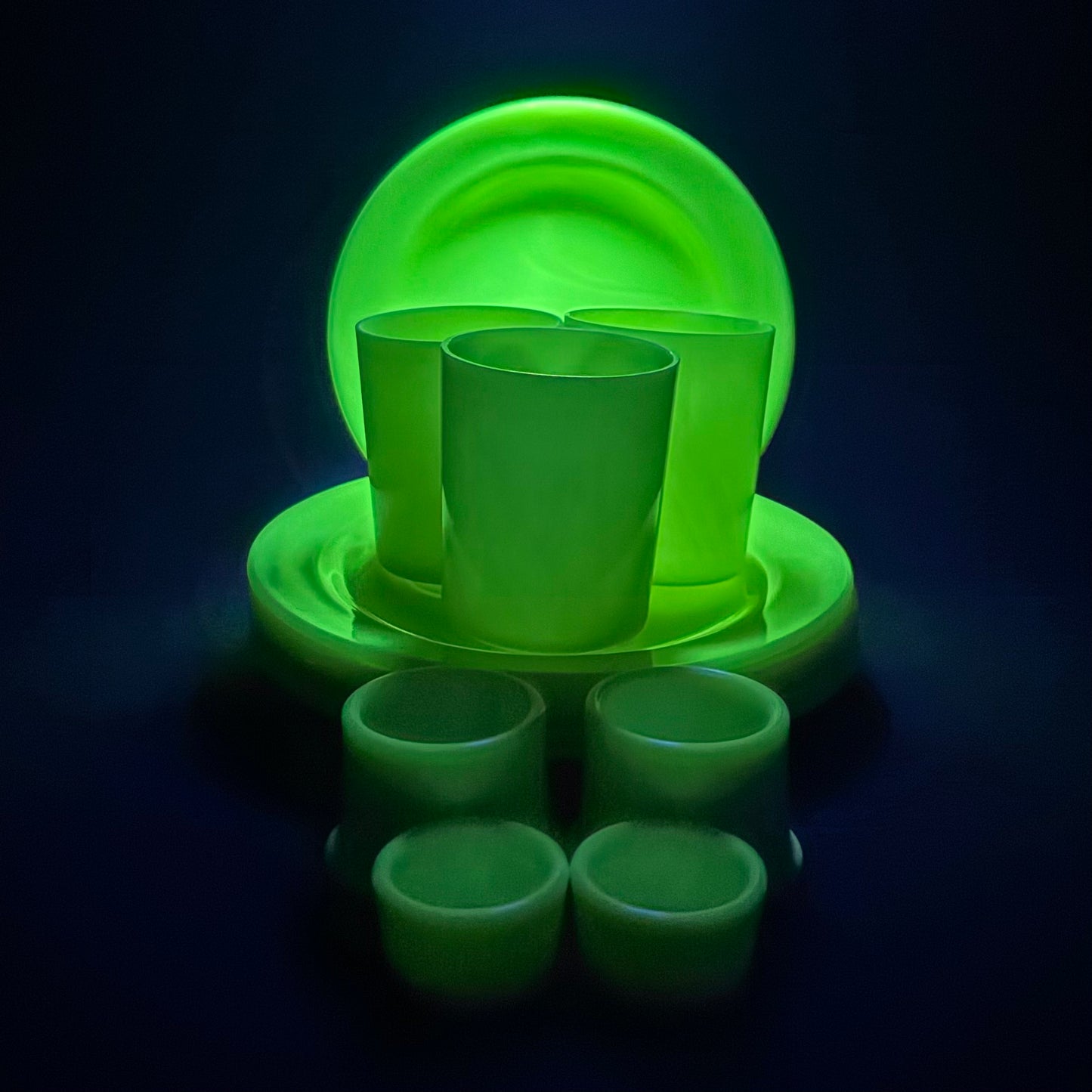 Art Deco Uranium Opaline Glass Breakfast Set c1930