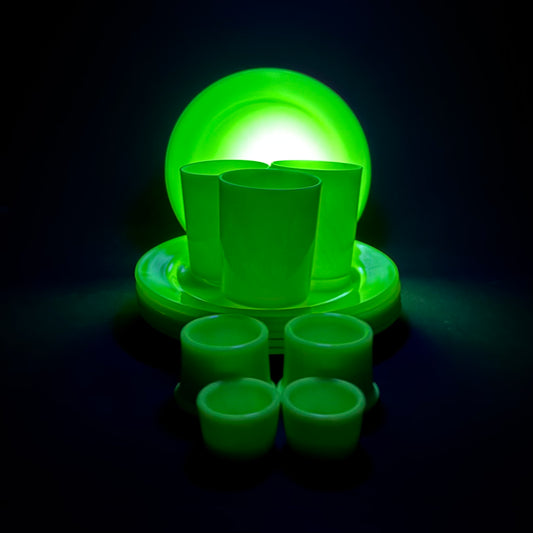 Art Deco Uranium Opaline Glass Breakfast Set c1930