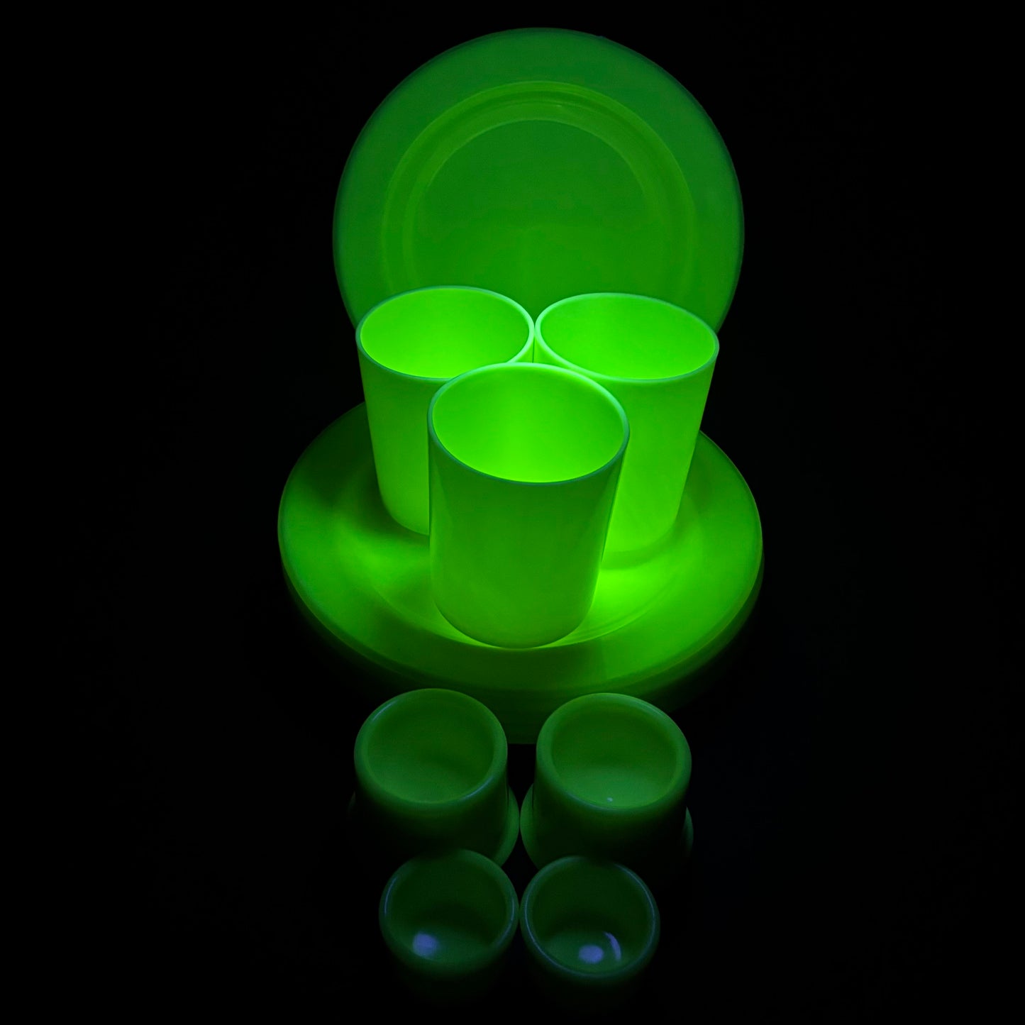 Art Deco Uranium Opaline Glass Breakfast Set c1930