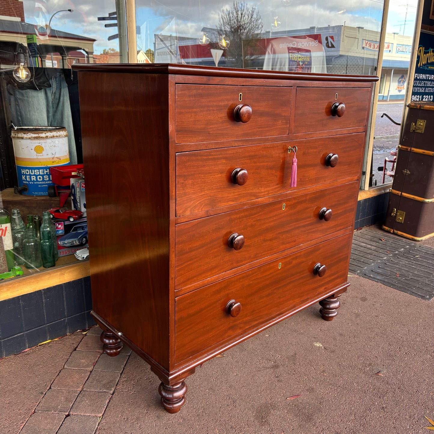 Antique Cedar Chest of Drawers with Turned Feet Circa 1840s-1860s