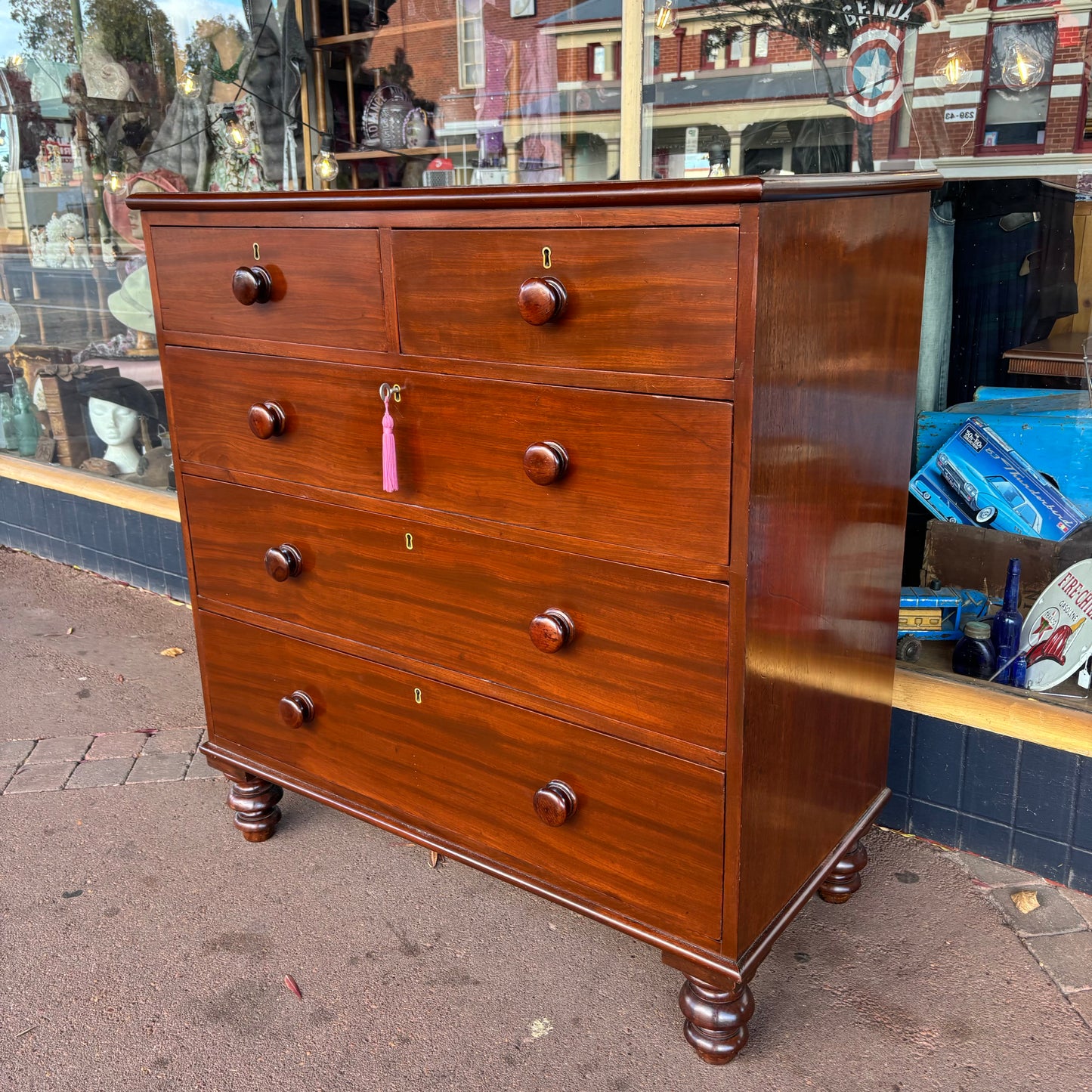 Antique Cedar Chest of Drawers with Turned Feet Circa 1840s-1860s