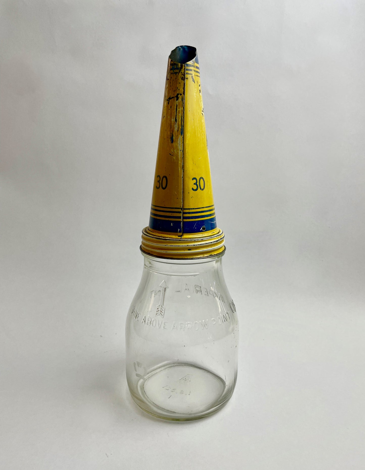 Golden Fleece tin oil bottle pourer with one imperial pint bottle