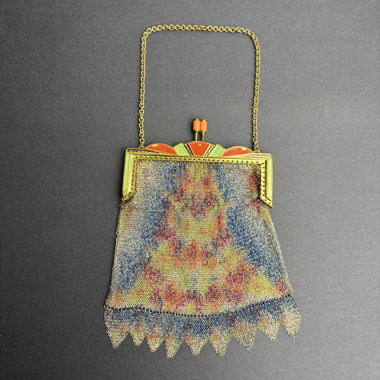 Art Deco Mesh Purse with Enamel Frame – 1920s Flapper Bag