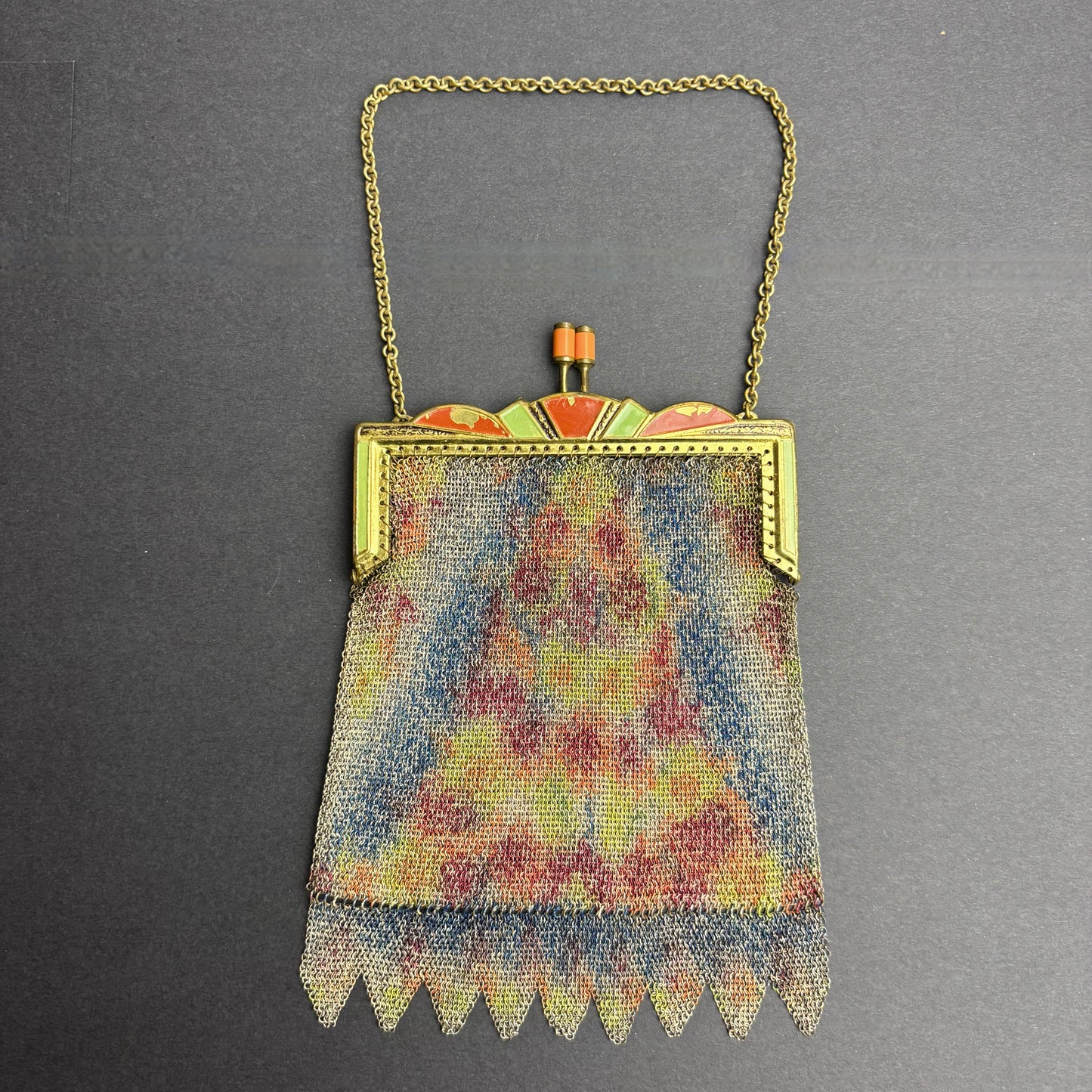 Art Deco Mesh Purse with Enamel Frame – 1920s Flapper Bag