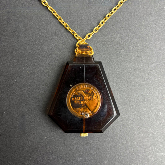 Lucerne Swiss Pendant Watch Necklace – Retro 1960s Gold & Black